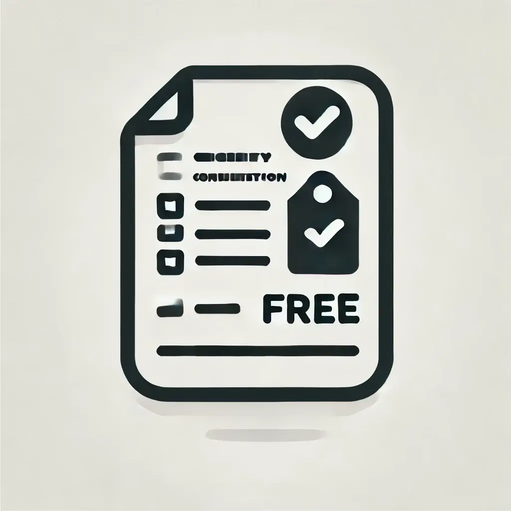 Simple icon representing Unnati Eligibility Consultation with a checklist and a symbol indicating that it's free, designed in a minimalistic and modern style."